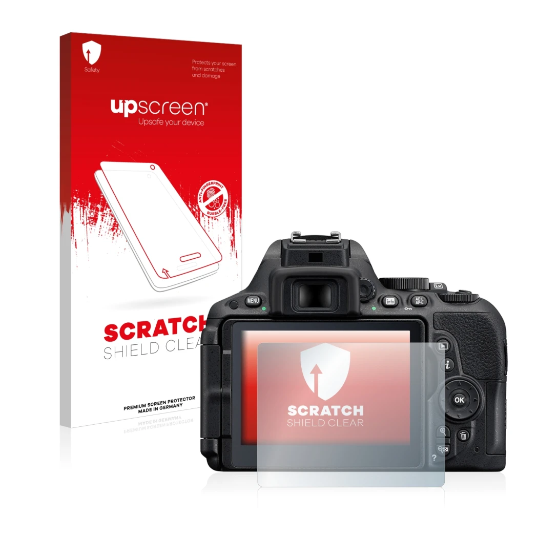 Front side of a product packaging with the brand logo upscreen. Next to it is the device Nikon D5500 shown with the correspond