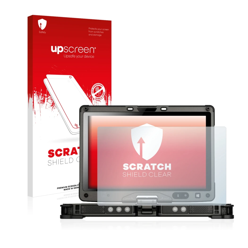 Front side of a product packaging with the brand logo upscreen. Next to it is the device Getac V110 shown with the correspondi