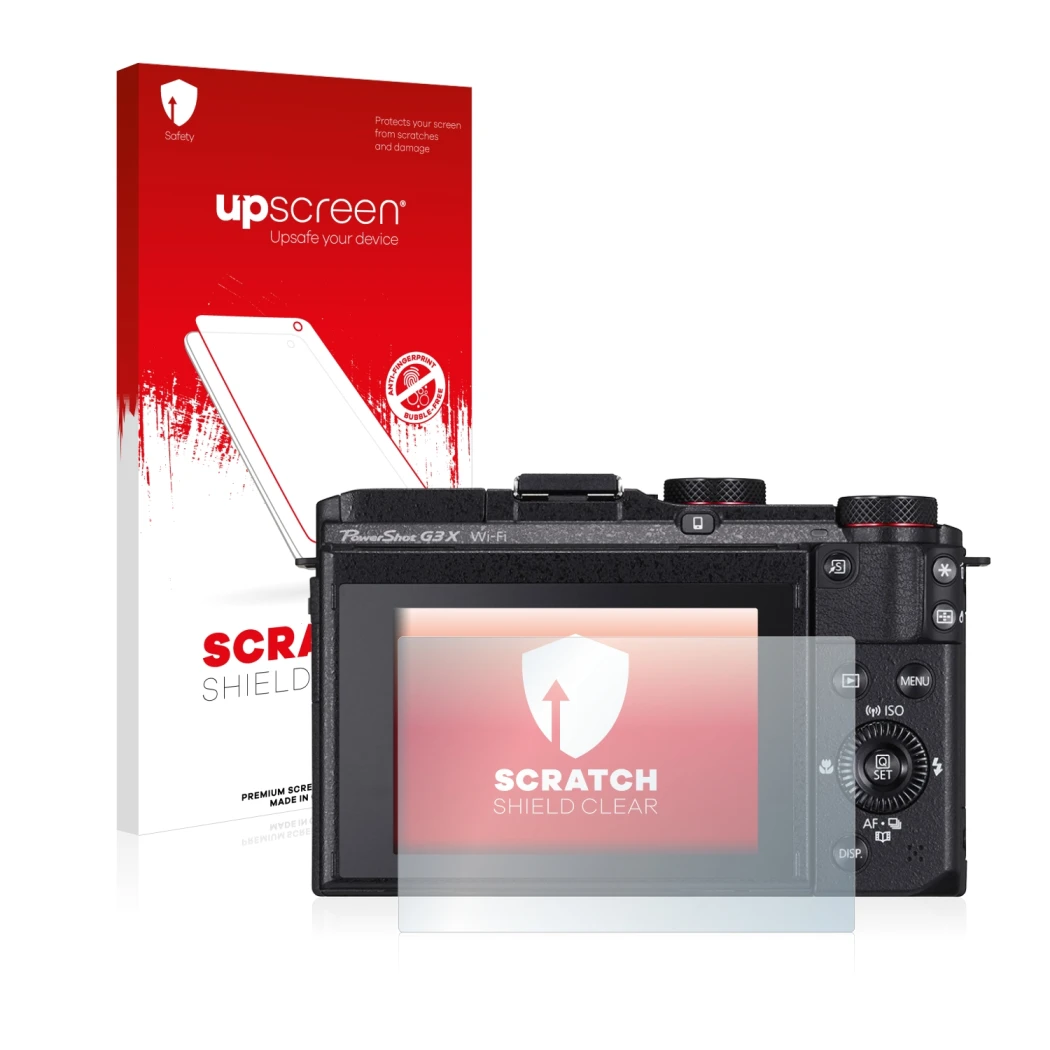Front side of a product packaging with the brand logo upscreen. Next to it is the device Canon PowerShot G3 X shown with the c