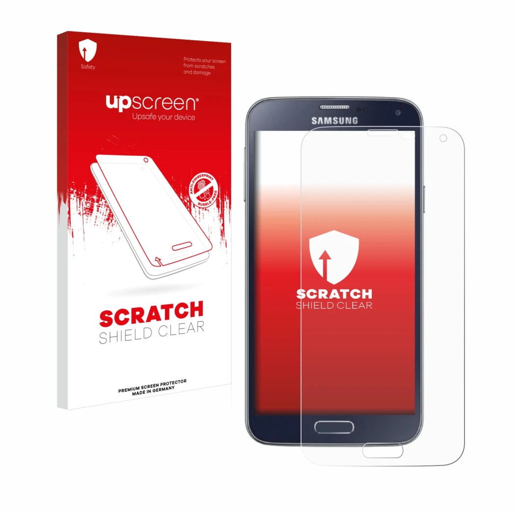 Front side of a product packaging with the brand logo upscreen. Next to it is the device Samsung Galaxy S5 Neo shown with the