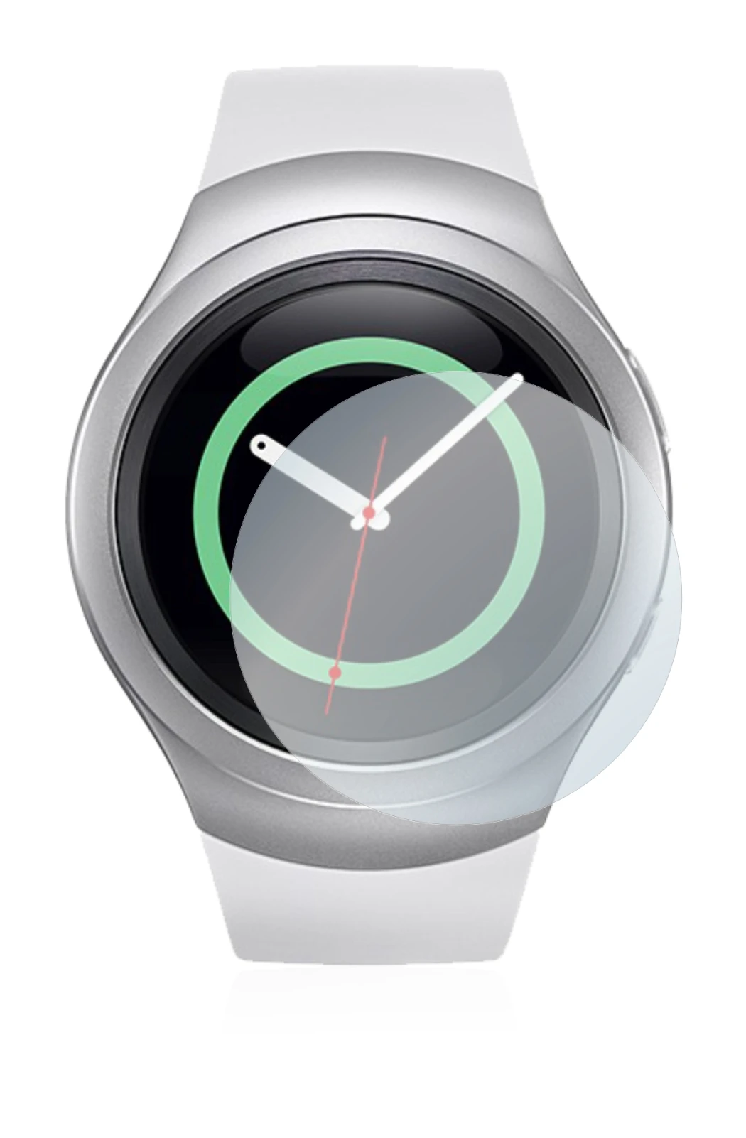 Image of the device Samsung Gear S2 with a wide variety of screen protectors.