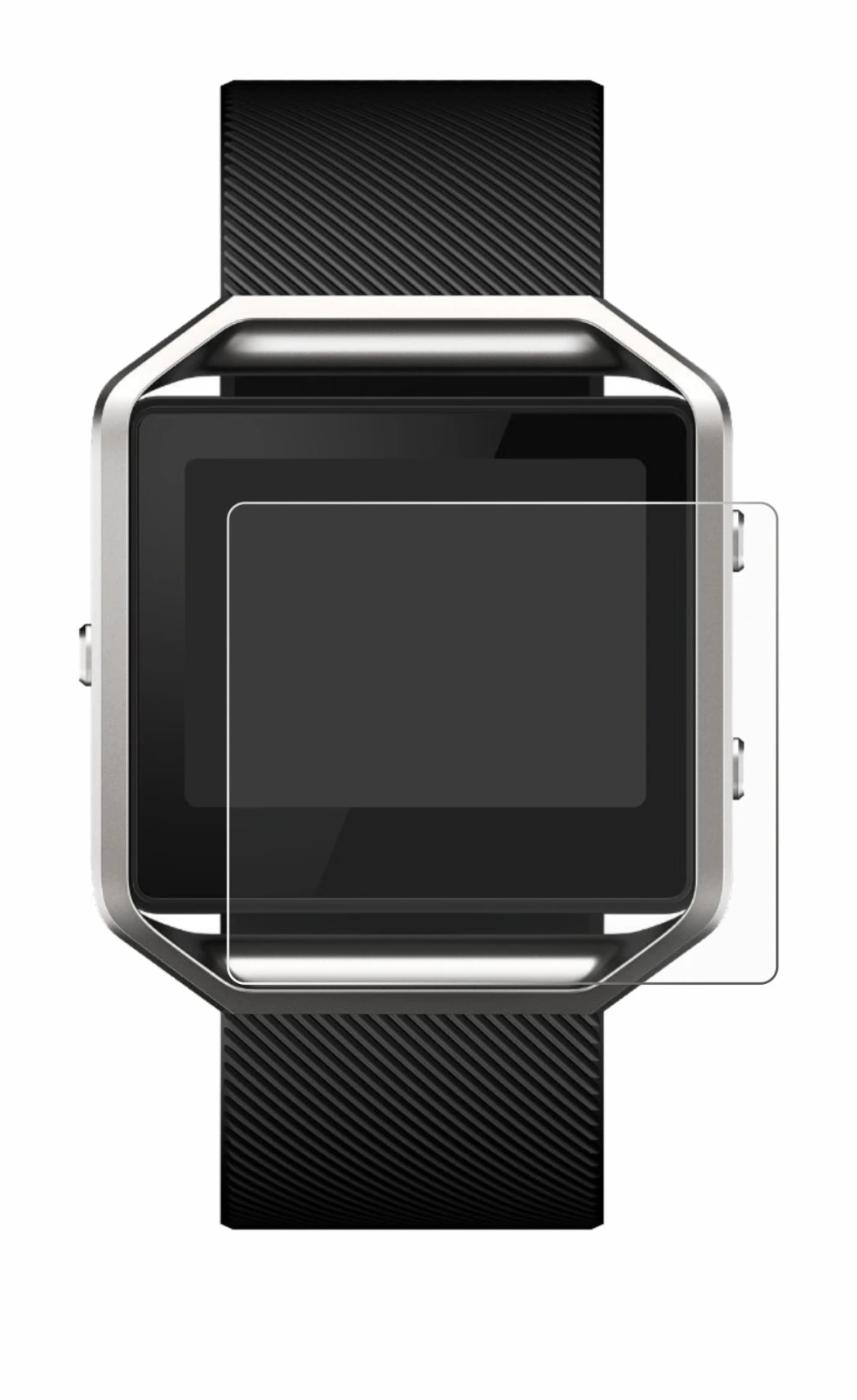 Image of the device Fitbit Blaze with a wide variety of screen protectors.