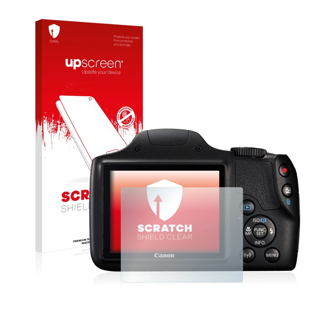 Front side of a product packaging with the brand logo upscreen. Next to it is the device Canon PowerShot SX540 HS shown with t