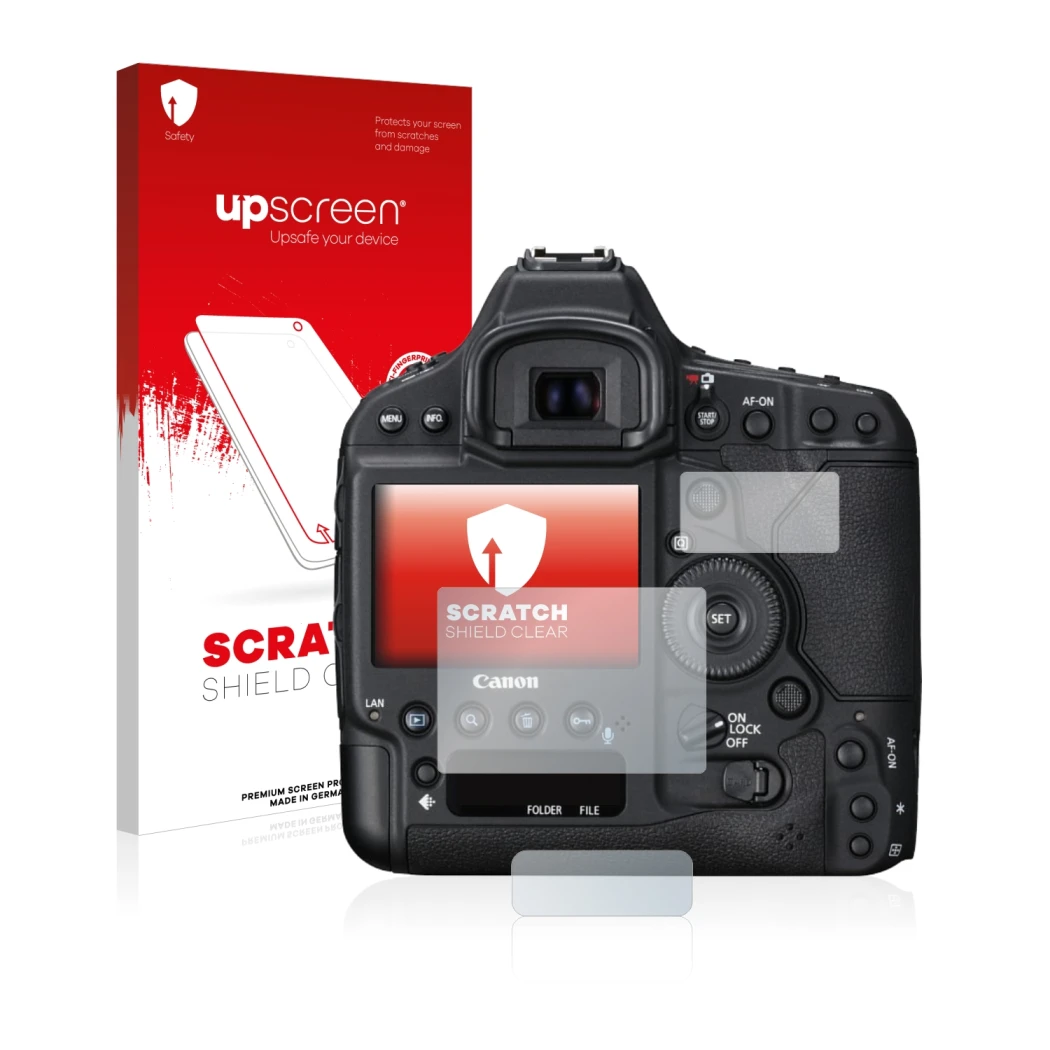 Front side of a product packaging with the brand logo upscreen. Next to it is the device Canon EOS 1D X Mark II shown with the