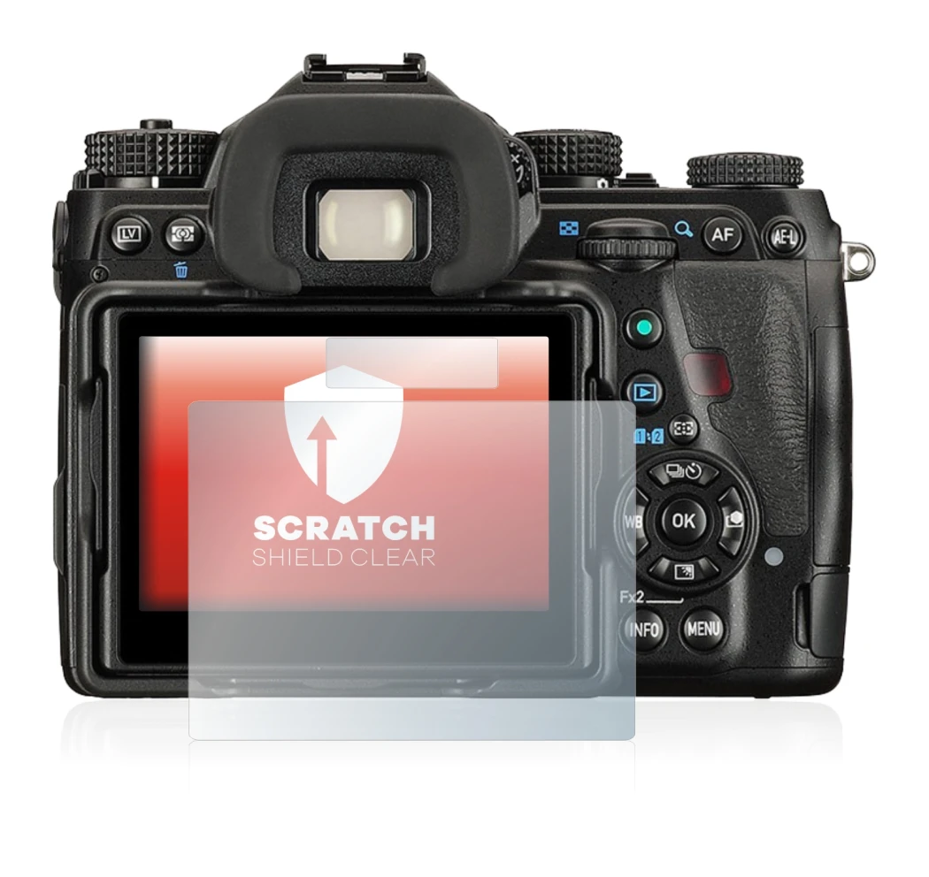 Image of the device Pentax K-1 with a wide variety of screen protectors.