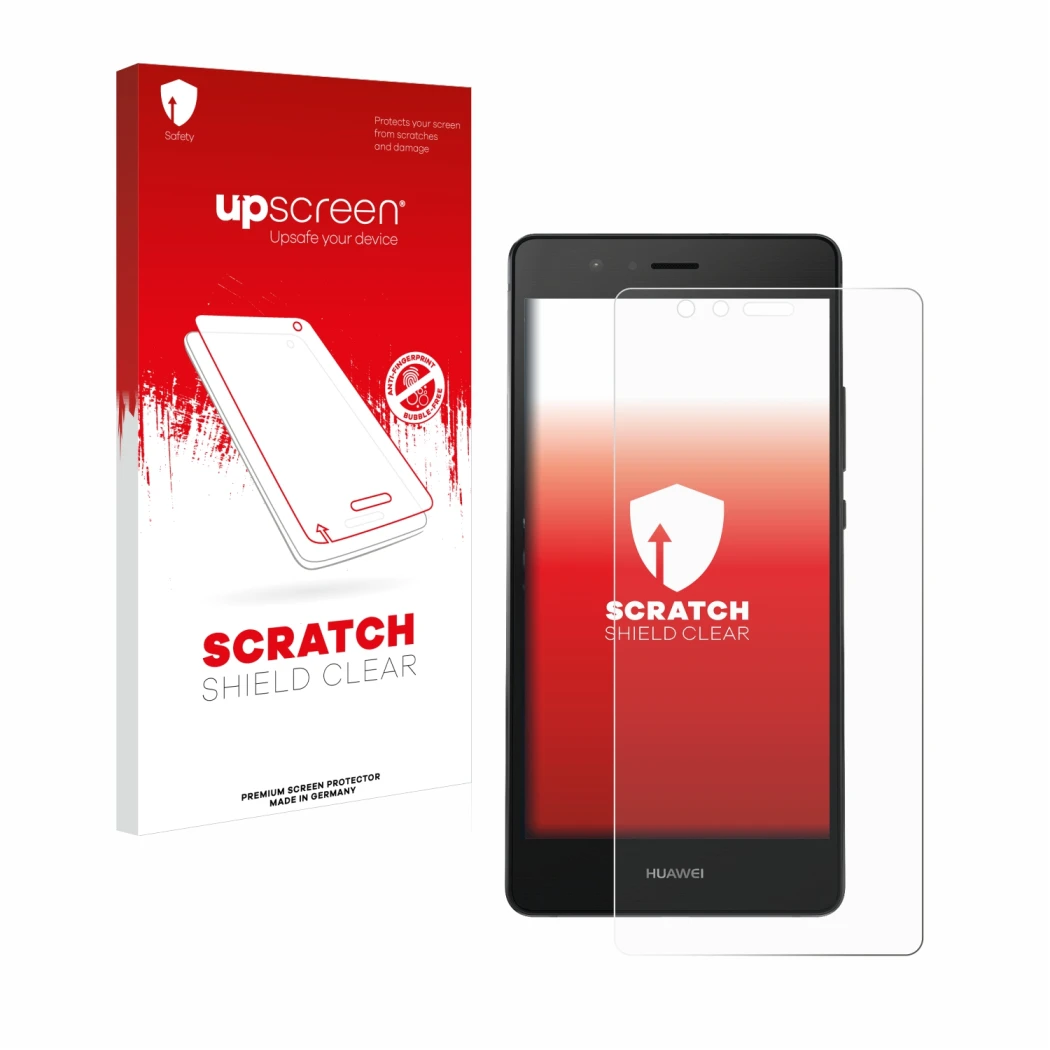 Front side of a product packaging with the brand logo upscreen. Next to it is the device Huawei P9 shown with the correspondin