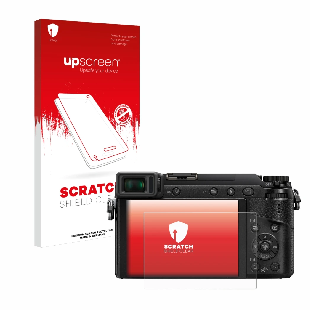 Front side of a product packaging with the brand logo upscreen. Next to it is the device Panasonic Lumix DMC-GX80 shown with t