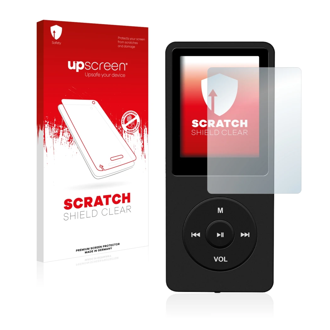 Front side of a product packaging with the brand logo upscreen. Next to it is the device AGPtek 8GB MP3-Player shown with the 