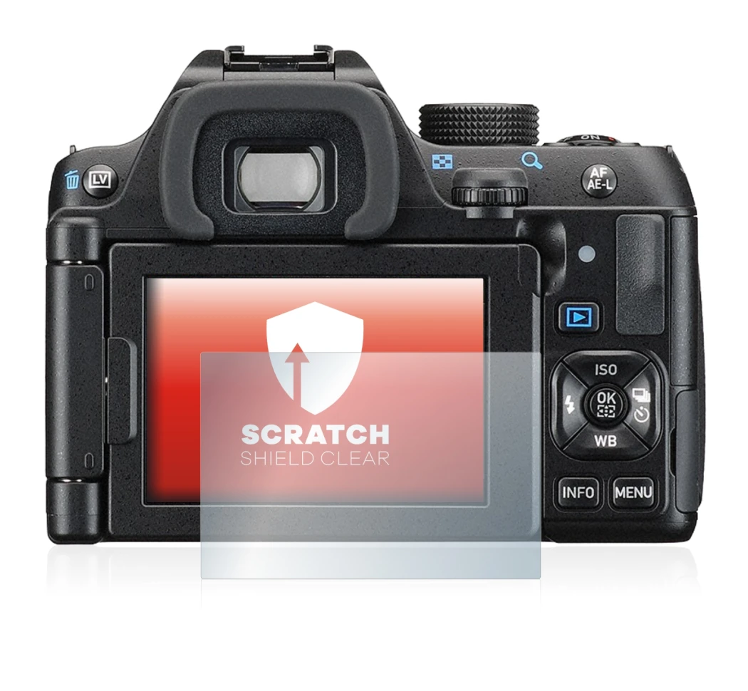 Image of the device Pentax K-70 with a wide variety of screen protectors.