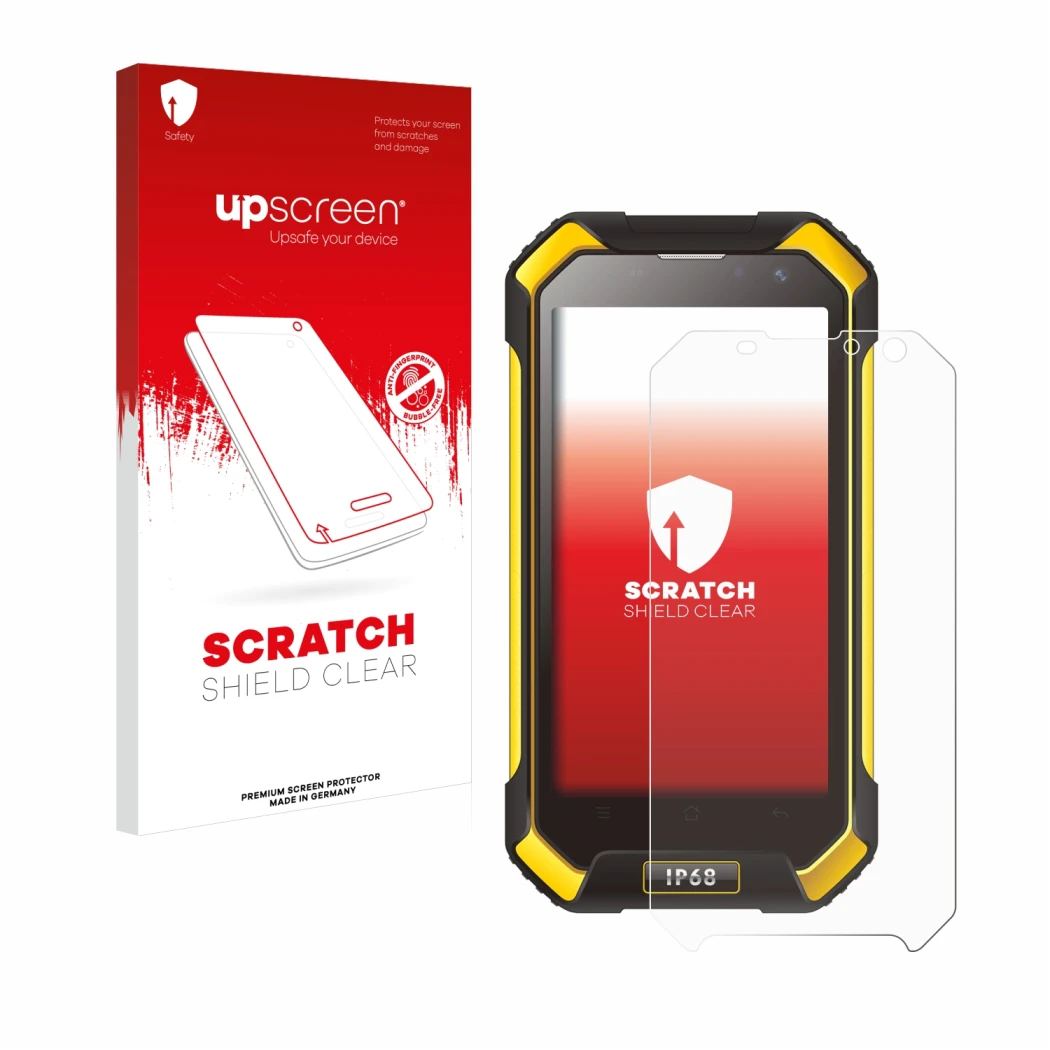 Front side of a product packaging with the brand logo upscreen. Next to it is the device Blackview BV6000 shown with the corre