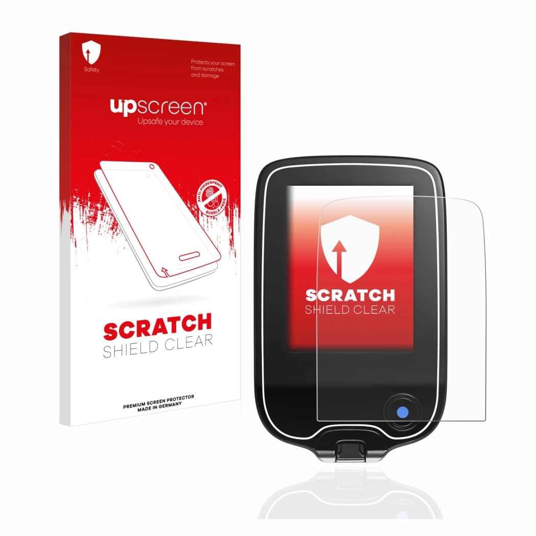 Front side of a product packaging with the brand logo upscreen. Next to it is the device Freestyle Libre shown with the corres