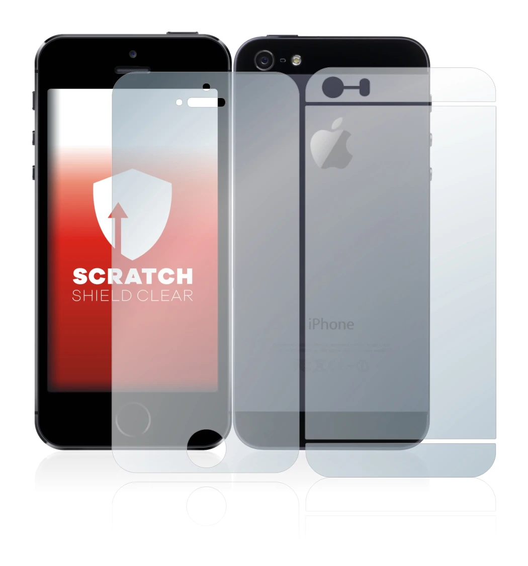 Image of the device Apple iPhone 5S (Front+Back) with a wide variety of screen protectors.