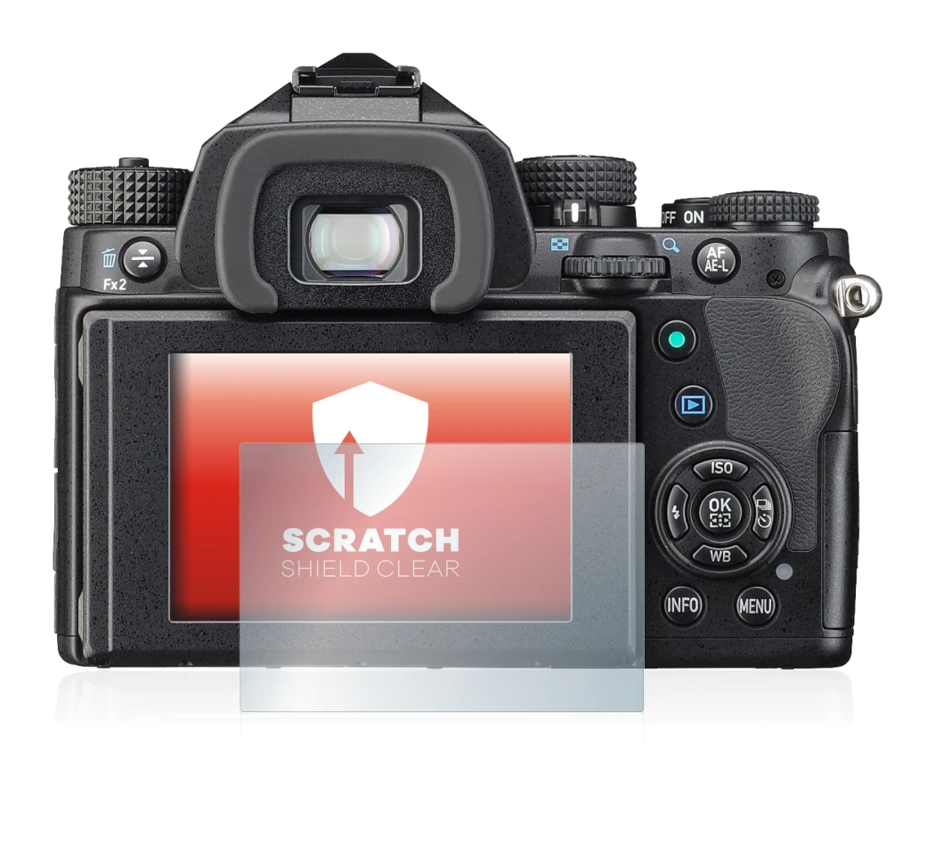 Image of the device Pentax KP with a wide variety of screen protectors.