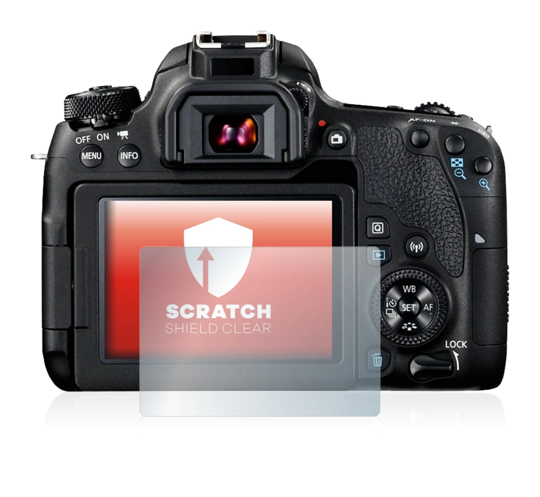 Image of the device Canon EOS 77D with a wide variety of screen protectors.