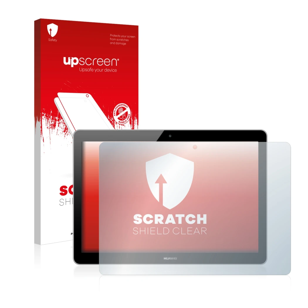 Front side of a product packaging with the brand logo upscreen. Next to it is the device Huawei MediaPad T3 10 shown with the