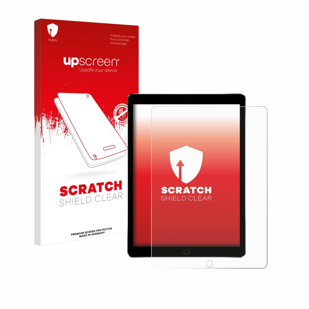 Front side of a product packaging with the brand logo upscreen. Next to it is the device Apple iPad Pro 12.9