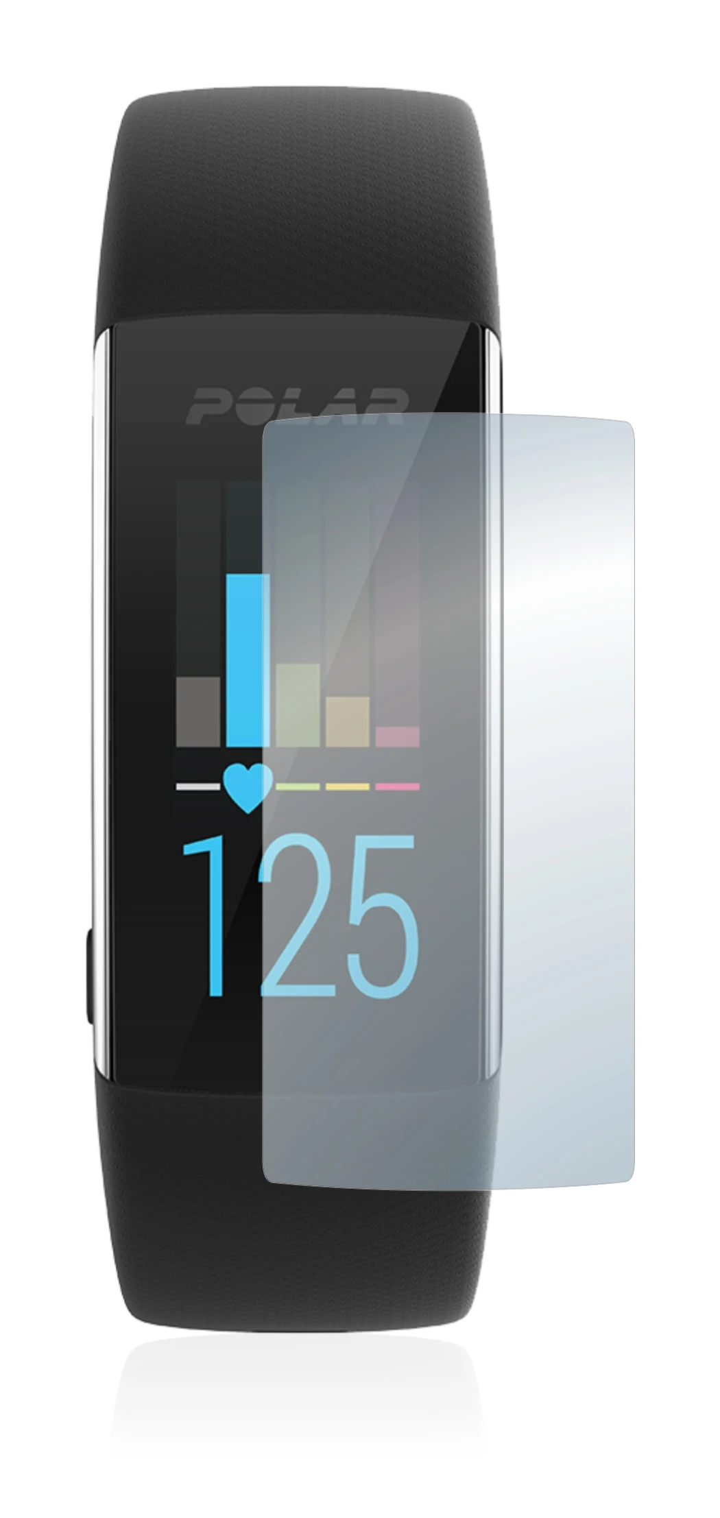 Image of the device Polar A370 with a wide variety of screen protectors.