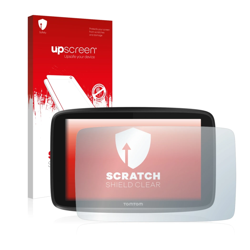 Front side of a product packaging with the brand logo upscreen. Next to it is the device TomTom GO 6250 shown with the corresp