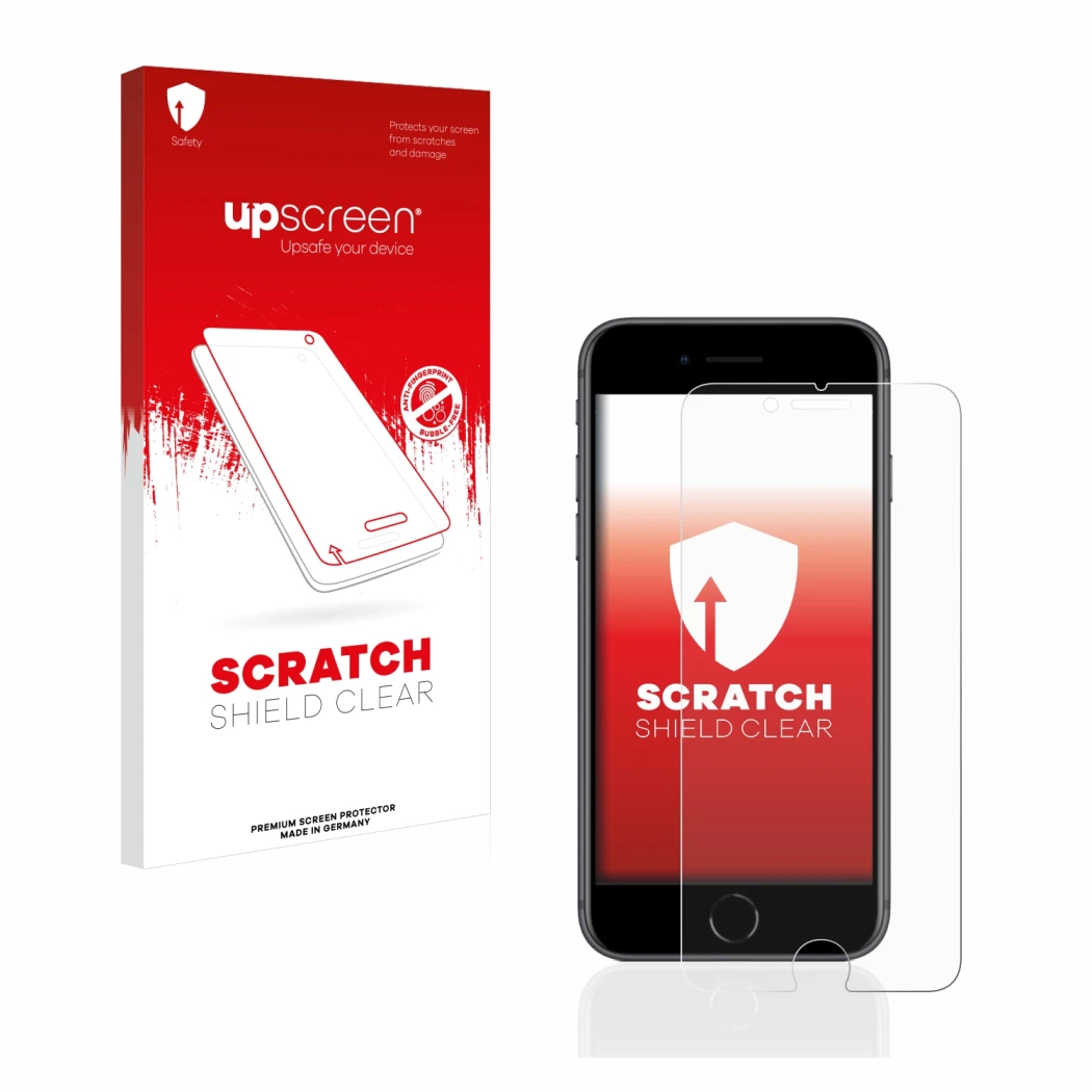 Front side of a product packaging with the brand logo upscreen. Next to it is the device Apple iPhone 8 shown with the corresp