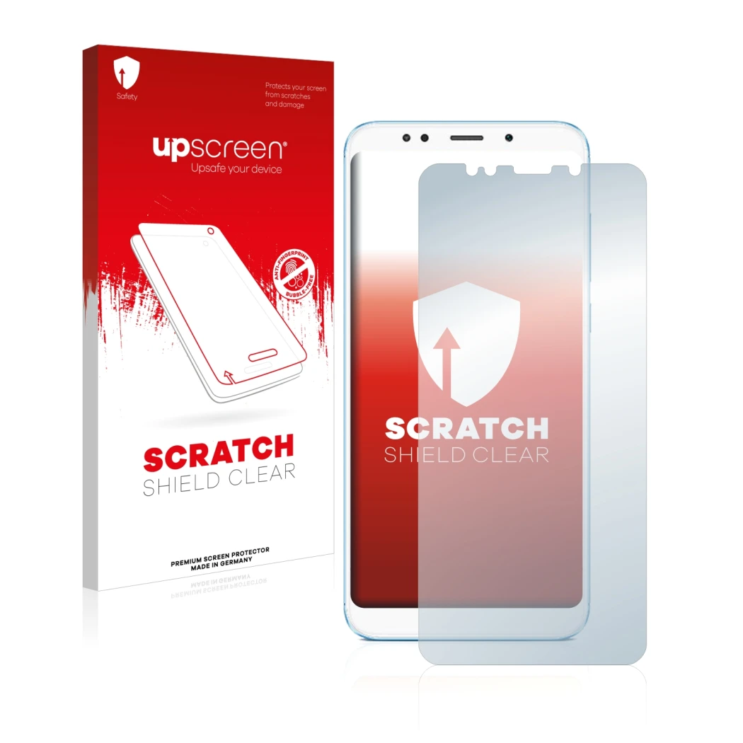 Front side of a product packaging with the brand logo upscreen. Next to it is the device Xiaomi Redmi 5 Plus shown with the co