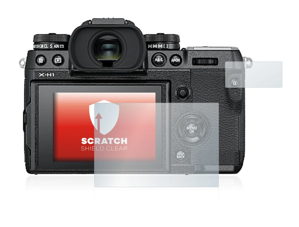 Image of the device Fujifilm X-H1 with a wide variety of screen protectors.