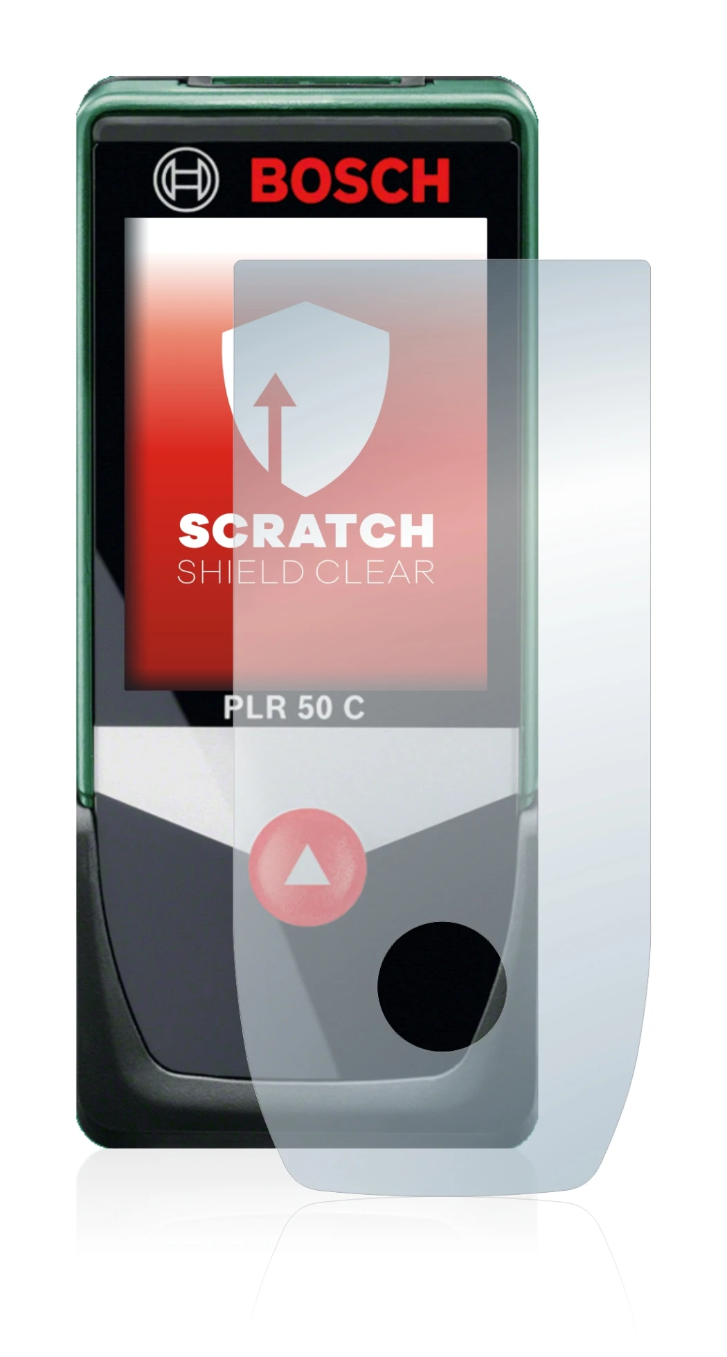 Image of the device Bosch PLR 50 C with a wide variety of screen protectors.