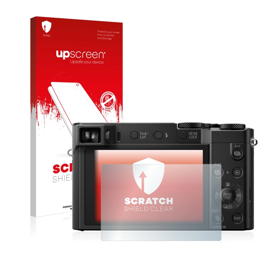Front side of a product packaging with the brand logo upscreen. Next to it is the device Panasonic Lumix DMC-TZ100 shown with