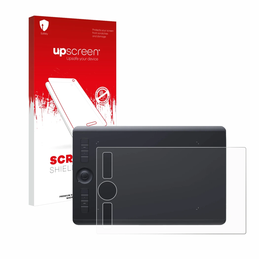 Front side of a product packaging with the brand logo upscreen. Next to it is the device Wacom Intuos Pro M (2017) shown with