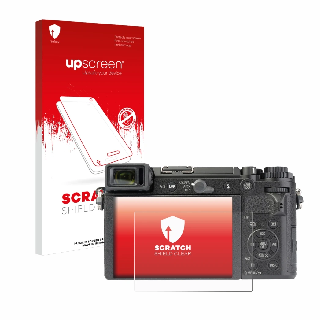Front side of a product packaging with the brand logo upscreen. Next to it is the device Panasonic Lumix DC-GX9 shown with the