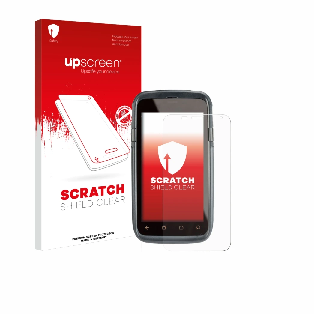 Front side of a product packaging with the brand logo upscreen. Next to it is the device Honeywell Dolphin CT60 shown with the