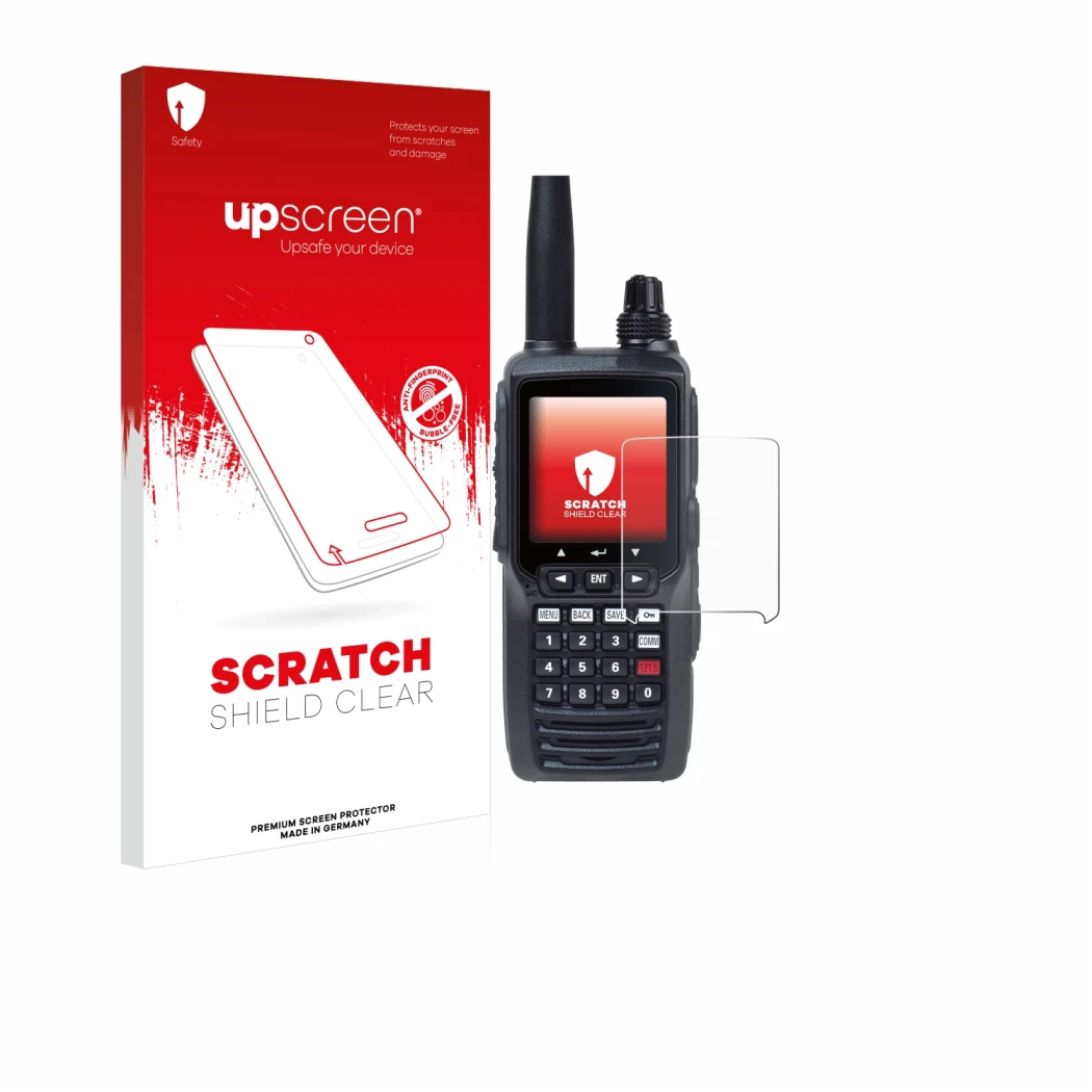 Front side of a product packaging with the brand logo upscreen. Next to it is the device Yaesu FTA-450 shown with the correspo