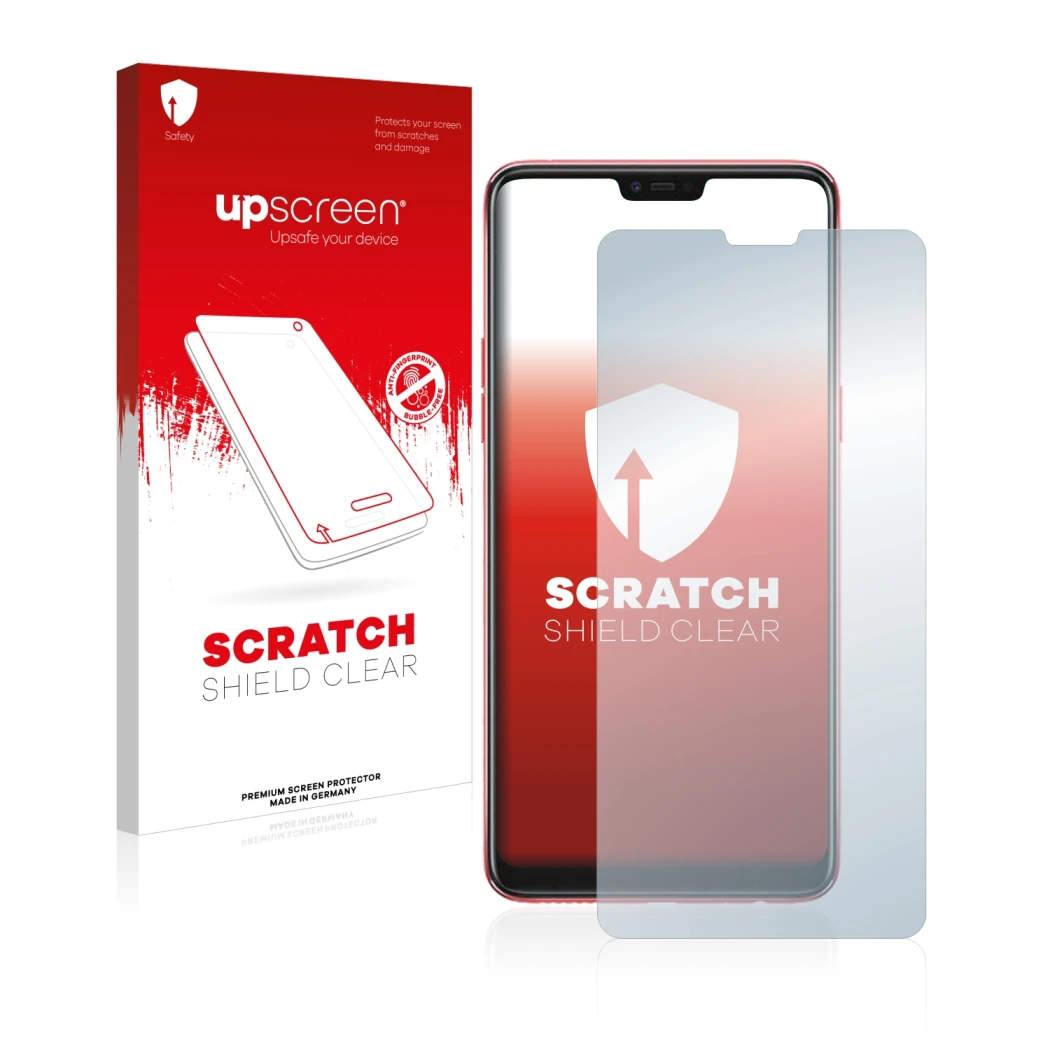 Front side of a product packaging with the brand logo upscreen. Next to it is the device Oppo F7 shown with the corresponding 