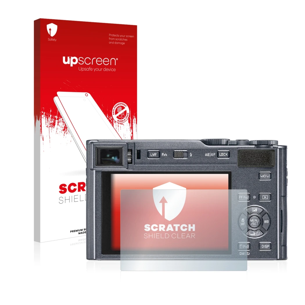 Front side of a product packaging with the brand logo upscreen. Next to it is the device Leica C-Lux shown with the correspond