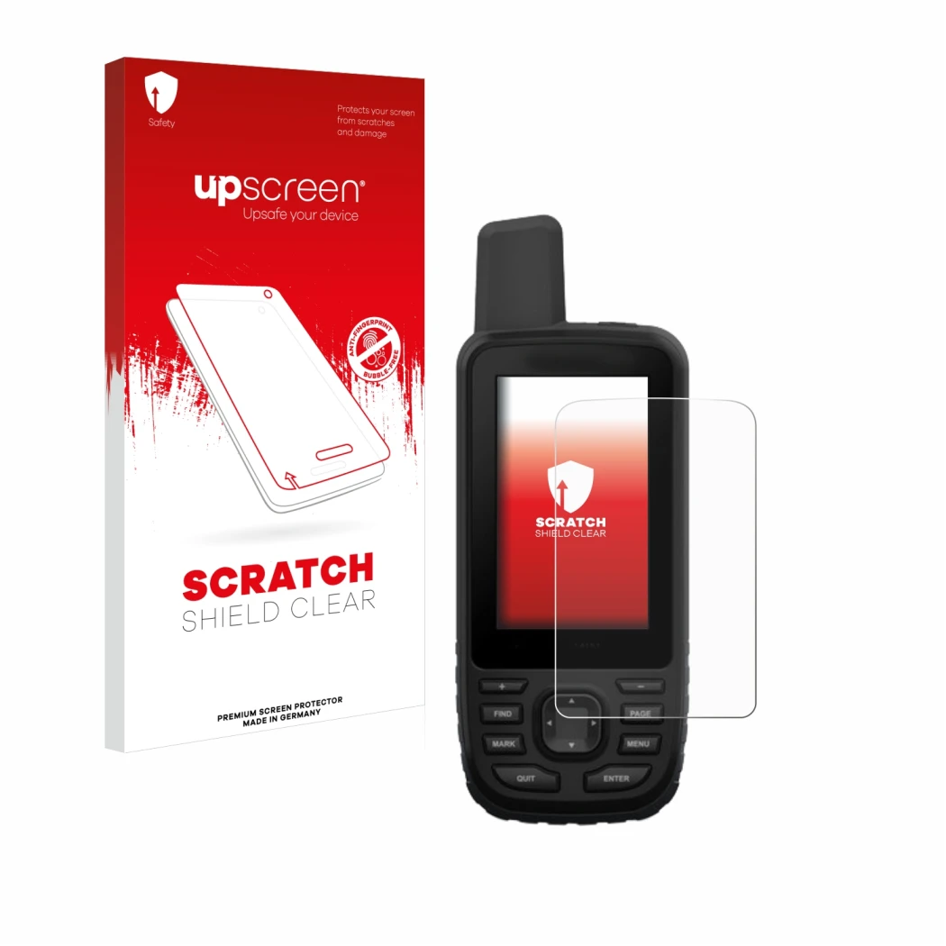 Front side of a product packaging with the brand logo upscreen. Next to it is the device Garmin GPSMAP 66st shown with the cor