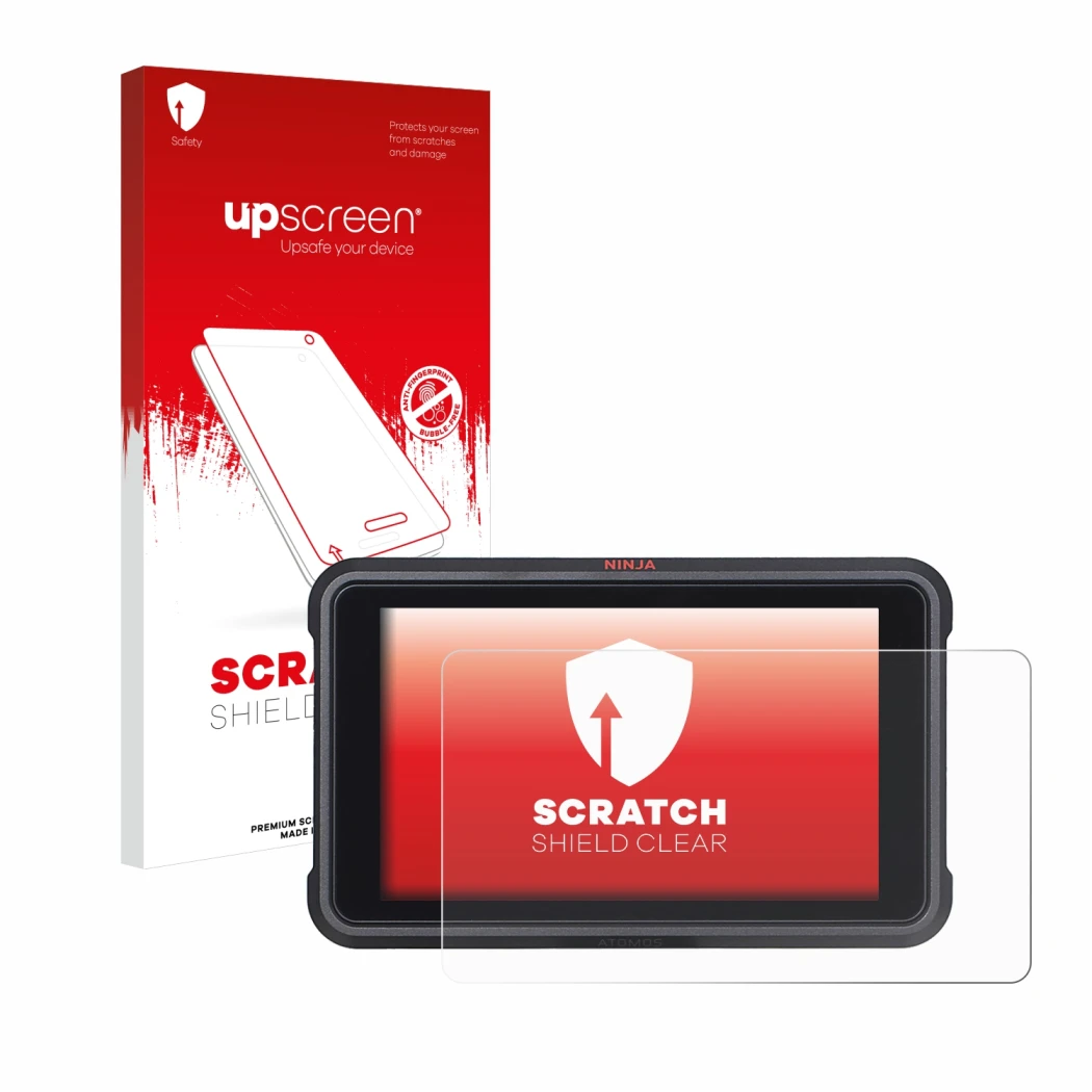 Front side of a product packaging with the brand logo upscreen. Next to it is the device Atomos Ninja V shown with the corresp