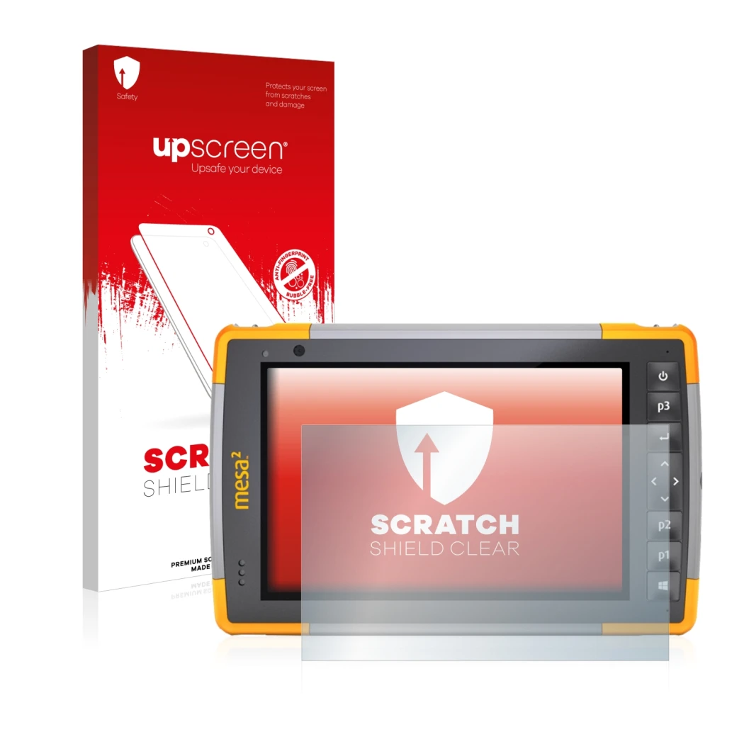 Front side of a product packaging with the brand logo upscreen. Next to it is the device Juniper Systems Mesa 2 Rugged Tablet