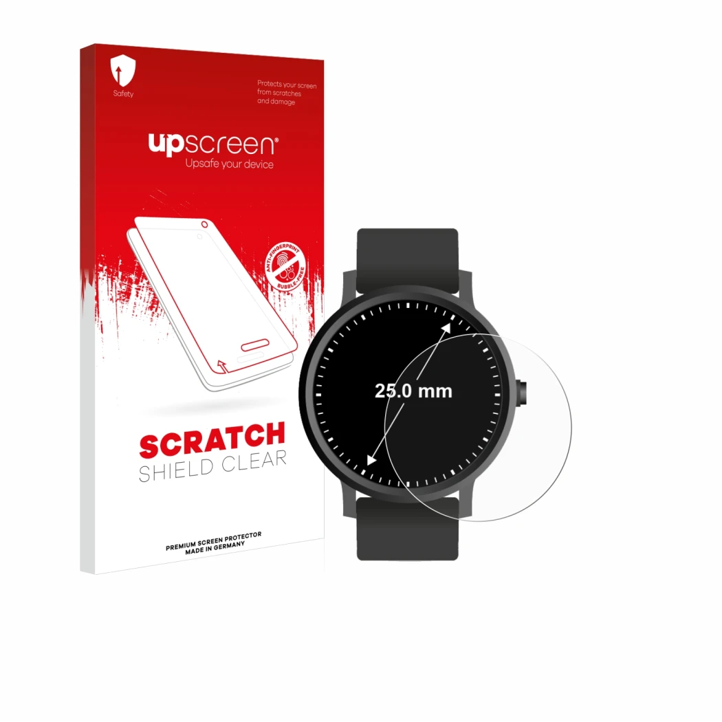 Front side of a product packaging with the brand logo upscreen. Next to it is the device Circular Displays (ø: 25 mm) shown wi