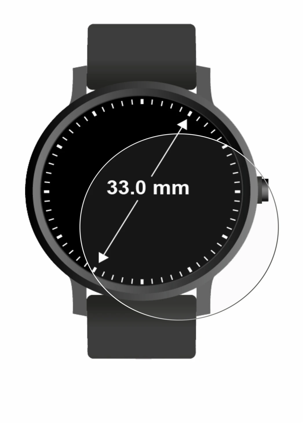 Image of the device Circular Displays (ø: 33 mm) with a wide variety of screen protectors.
