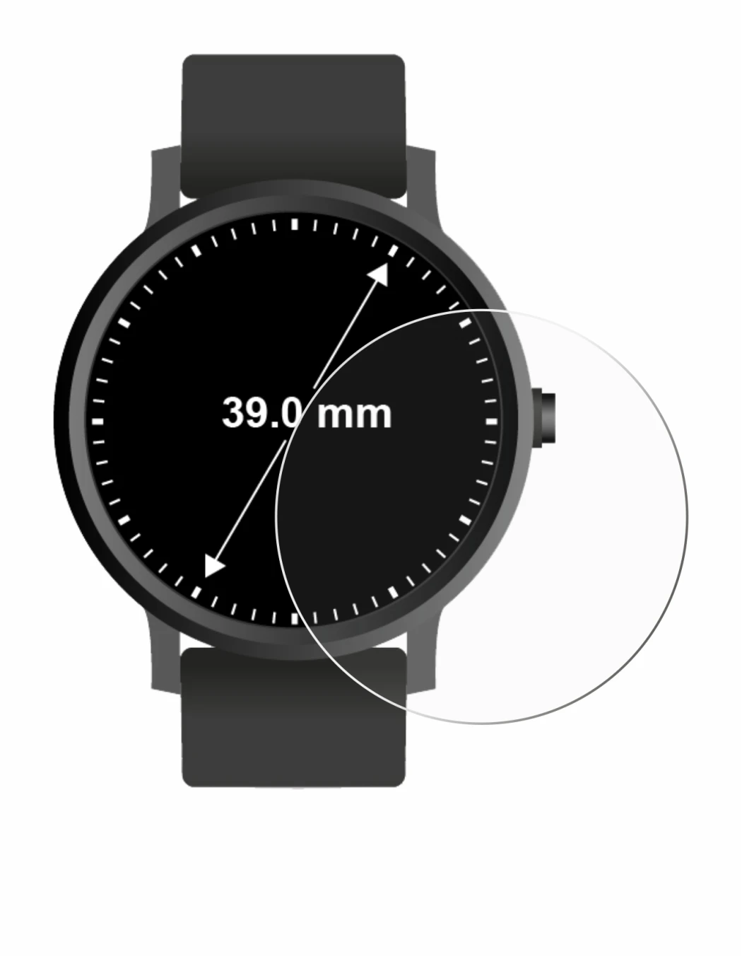 Image of the device Circular Displays (ø: 39 mm) with a wide variety of screen protectors.