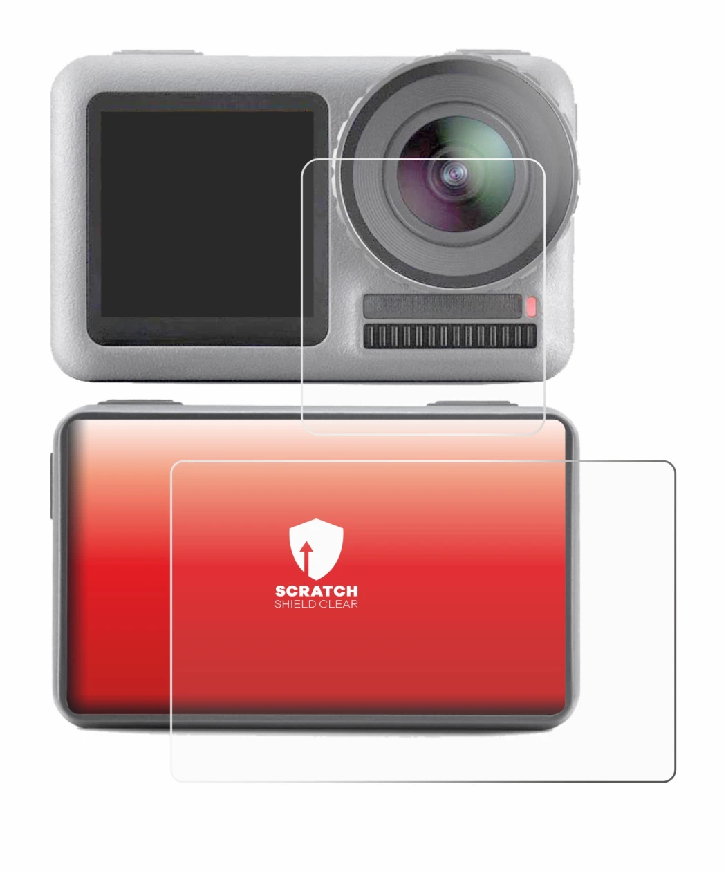 Image of the device DJI Osmo Action with a wide variety of screen protectors.