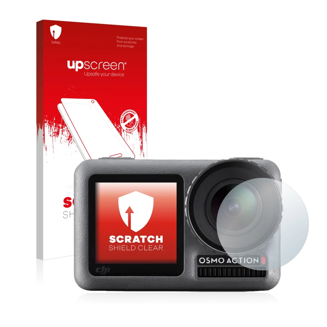 Front side of a product packaging with the brand logo upscreen. Next to it is the device DJI Osmo Action (Lens) shown with the