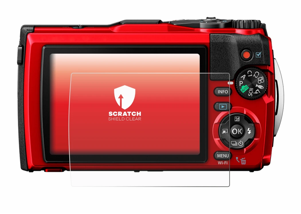 Image of the device Olympus Tough TG-6 with a wide variety of screen protectors.