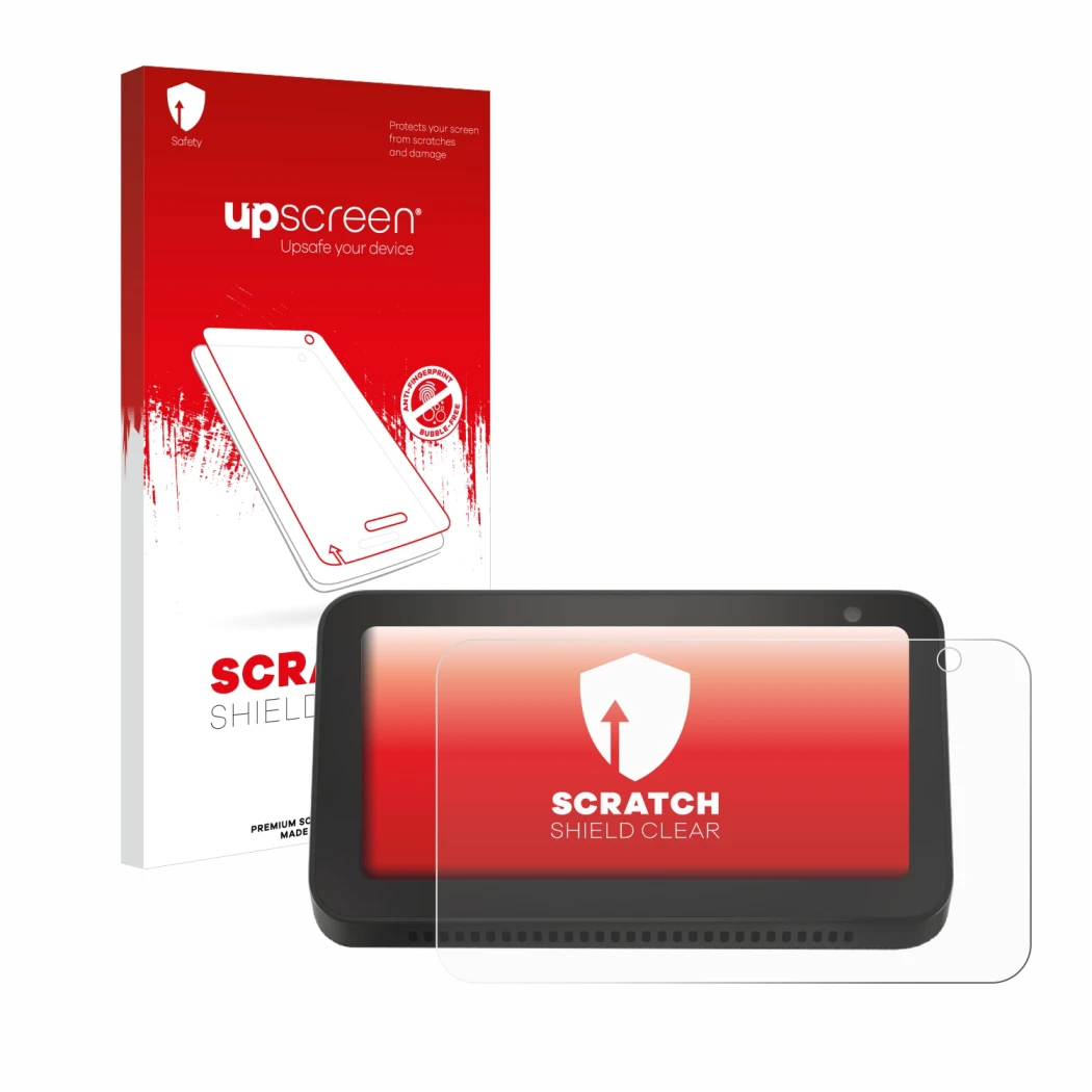 Front side of a product packaging with the brand logo upscreen. Next to it is the device Amazon Echo Show 5 (2nd Gen.) shown w