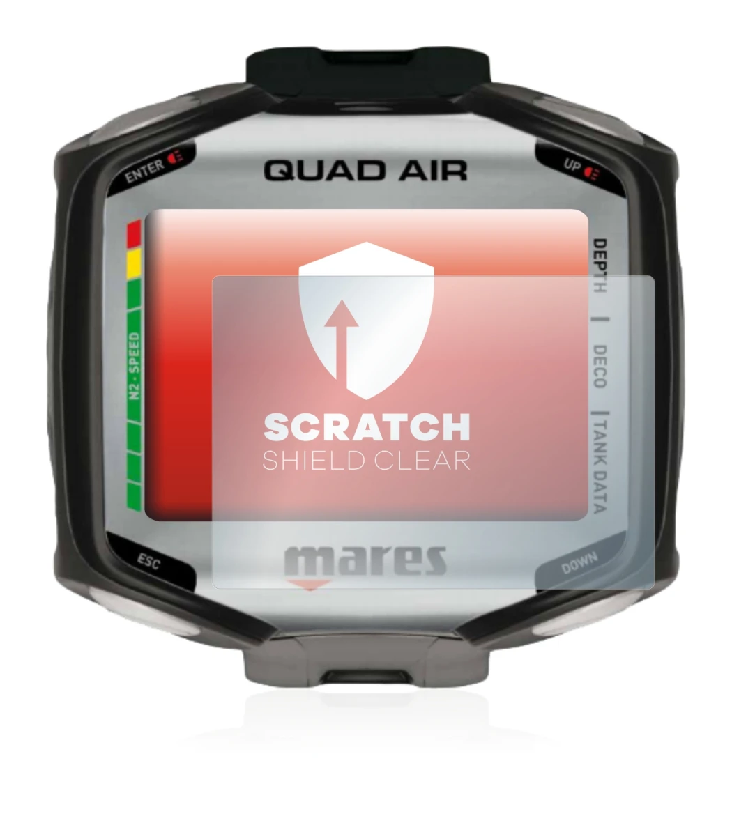 Image of the device Mares Quad Air with a wide variety of screen protectors.