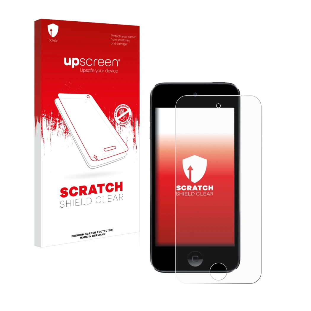 Front side of a product packaging with the brand logo upscreen. Next to it is the device Apple iPod Touch (7th. Gen.) shown wi