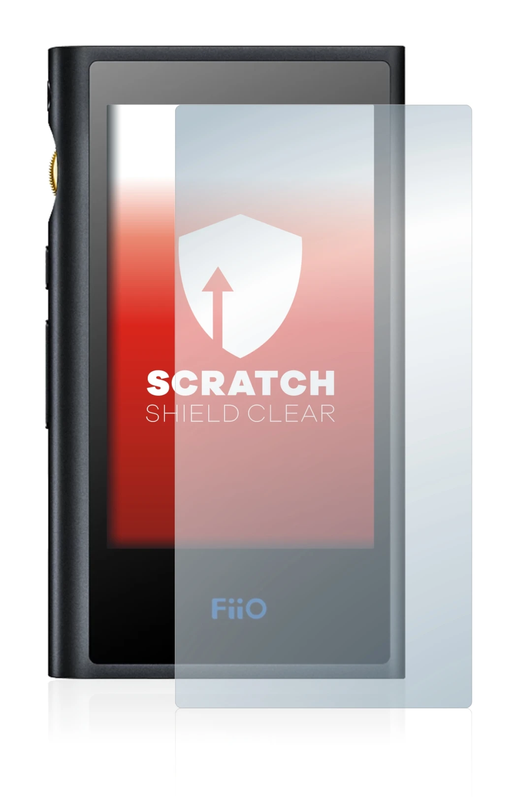 Image of the device FiiO M9 with a wide variety of screen protectors.