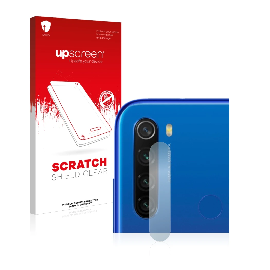 Front side of a product packaging with the brand logo upscreen. Next to it is the device Xiaomi Redmi Note 8T (ONLY Camera Len
