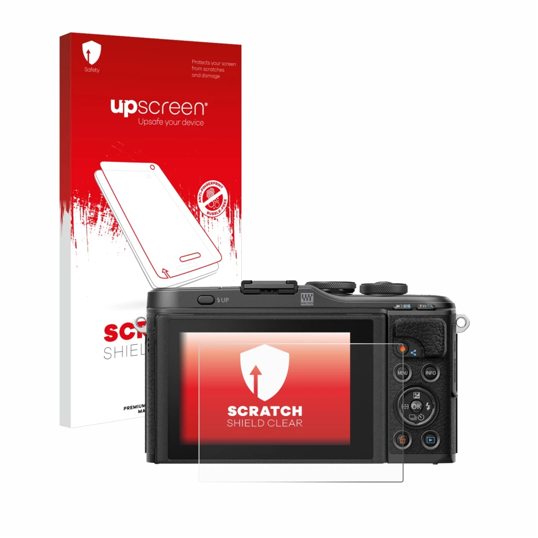 Front side of a product packaging with the brand logo upscreen. Next to it is the device Olympus PEN E-PL10 shown with the cor