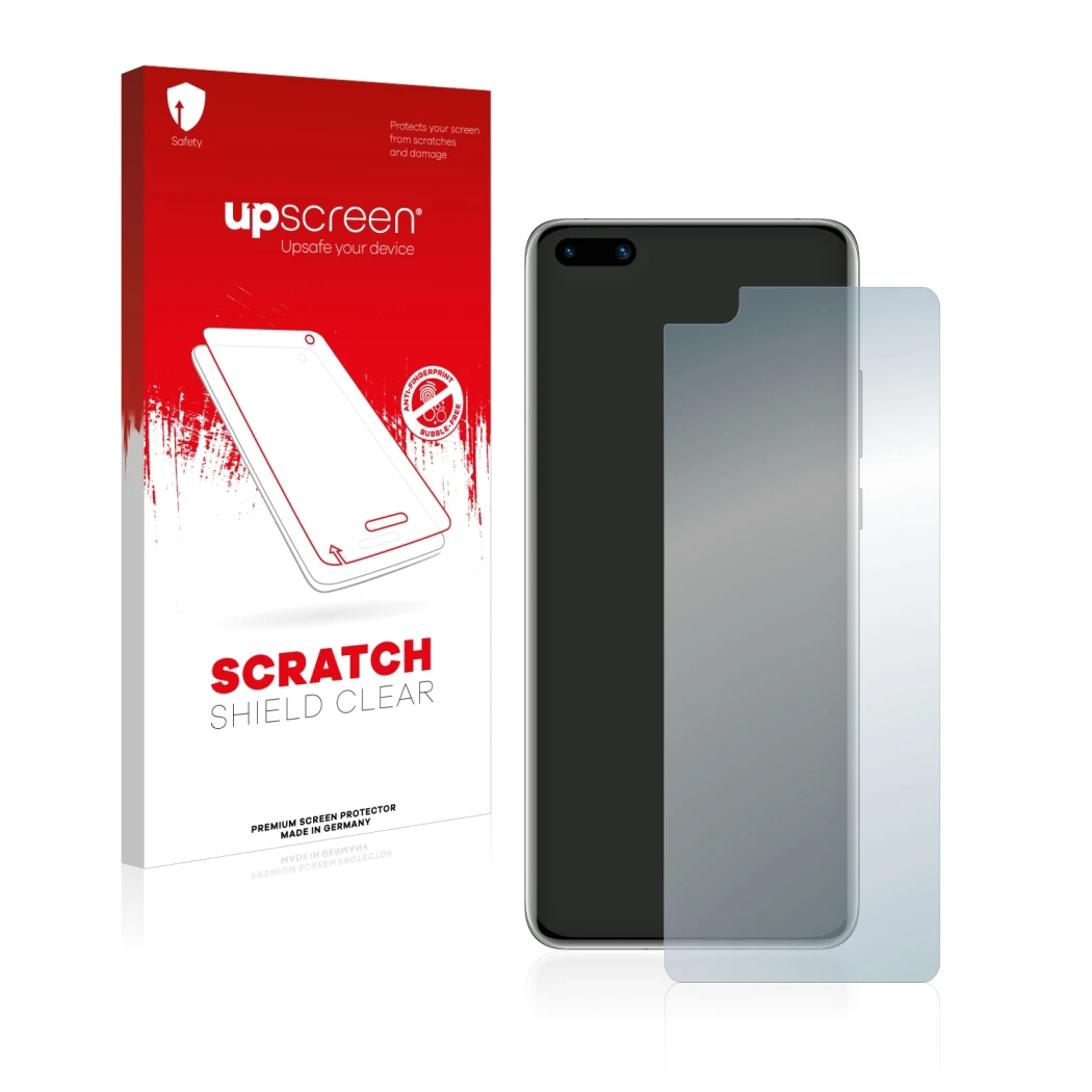 Front side of a product packaging with the brand logo upscreen. Next to it is the device Huawei P40 shown with the correspondi