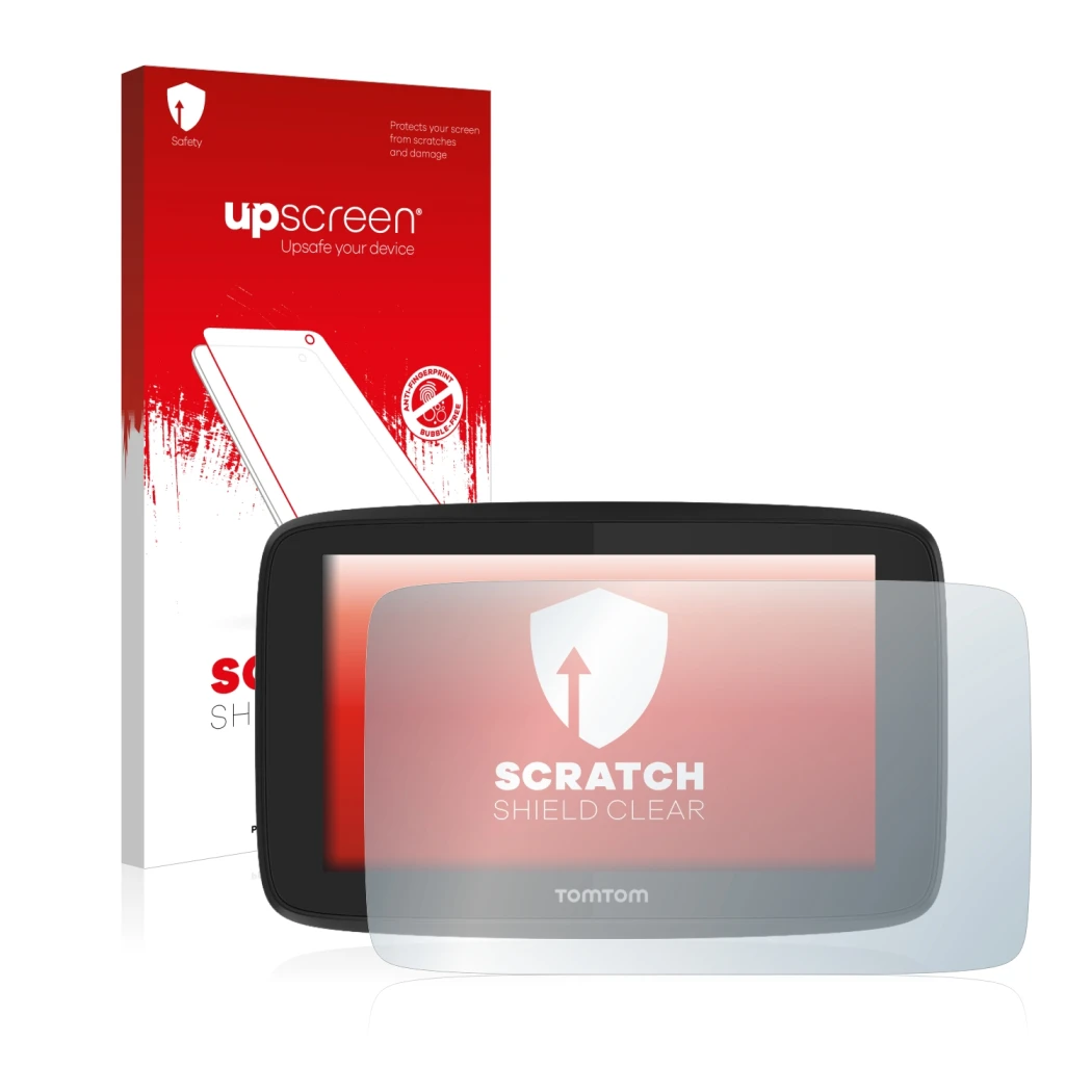 Front side of a product packaging with the brand logo upscreen. Next to it is the device TomTom Go Professional 520 shown with